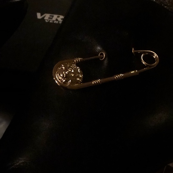 VERSACE Black Leather Booties w/ Logo Pin - Picture 3 of 9